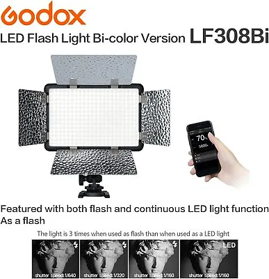 Godox LF308BI Camera Flash Light LED Video Light LED Panel 3300-5600K Adjustable • £126.99