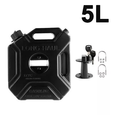 Black 5L Fuel Tank Car Motorcycle Spare Petrol Oil Jerry Can W/ Lock Key Holder • $66.92