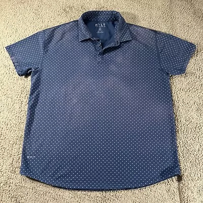 BYLT Polo Shirt Mens 2XL Blue Polka Dot Premium Basics Drop Cut Lux Curved Hem • $11.05