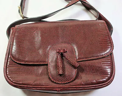 Vintage ZAGLIANI Burgundy Lizard Skin Reptile Small Shoulder Bag • $367.50