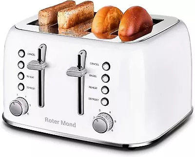 Roter Mond Toaster 4 Slice Retro Stainless Steel ST040 White • $44.95