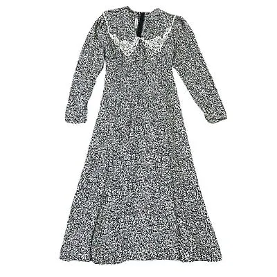 Scott McClintock Floral Maxi Dress Long Sleeve Lace Trim Vintage Size Large • $75