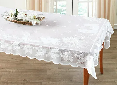 Silent Night 60 X 84 Rectangular  White Lace Tablecloth Nativity Christmas  • $12.99
