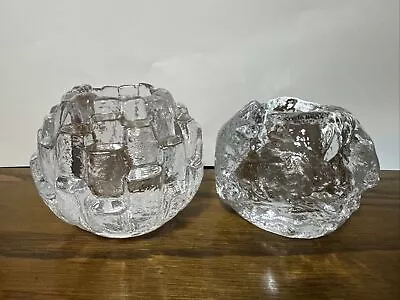 Vintage Set Of 2 Kosta Boda Crystal Snowball Artichoke Candle Holders Sweden • $19.99