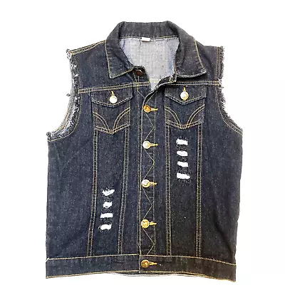 Fashion Classic Large Men’s Fringe Distressed Blue Denim Vest. Metal Buttons • $16