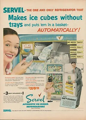 1953 Servel Refrigerator Freezer Appliance Vintage Print Ad Kitchen Ice Cubes US • $9.93