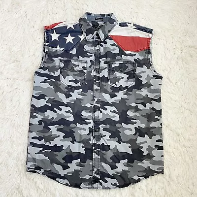 Cody James Mens Size S American Flag USA Camo Regular Fit Button Up Shirt Vest • $24.97