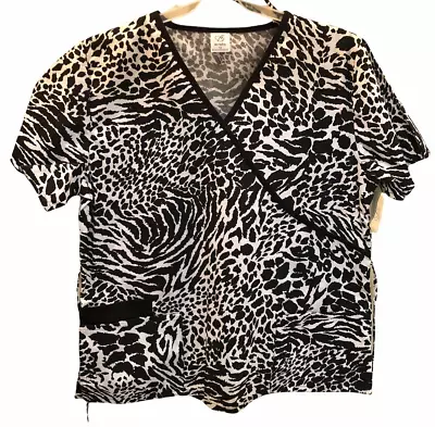 Zebra Animal Print Scrub Top Size 1X Womens Black & White Nurses Dental NEW • $17.99