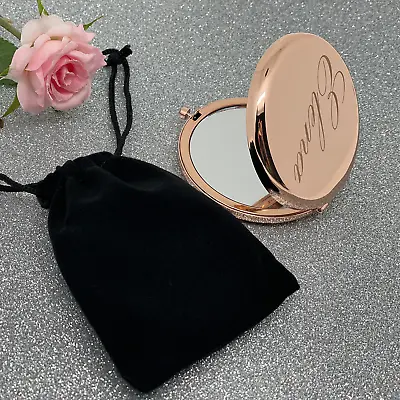 Personalized Engraved Makeup Mirror Folding Mini Cosmetic Round Gold 2-Sided  • $21.90