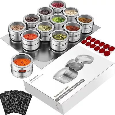 HOMGEN 12PCS Magnetic Spice Containers Stainless Steel Magnetic Spice Jars Set 3 • $20