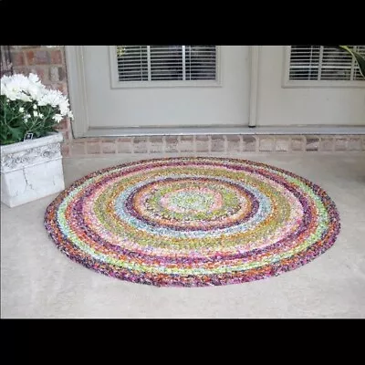 Vintage Hand Made Round Rag Rug Hand Crocheted • $248