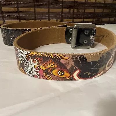 Ed Hardy Vintage Leather Printed Belt Koi Print Size S • $42.50