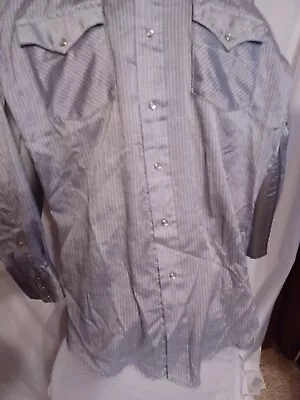 Mens Vintage KARMAN Western Pearl Snap Shirt Shiny Gray Size 16 33 Xlong Tails • $4.99