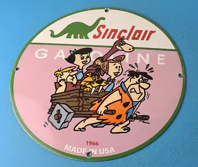 Vintage Sinclair Gas Porcelain Sign - Flintstones Gasoline Service Pump Sign • $145.47