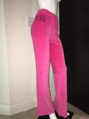 Victoria's Secret Pink Sweatpants Flare University Fit Velour Bling Pants L • $89.90