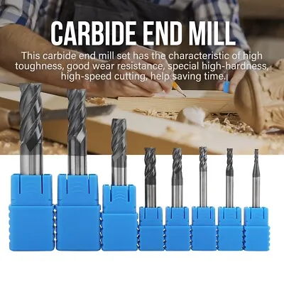 8pcs/set 2-12mm 4 Flutes Carbide End Mill Set Tungsten Steel Milling Cutter Tool • £31.54