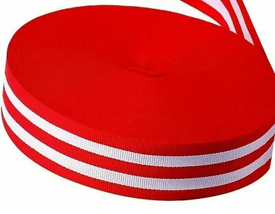 £1.50 • Buy 1 METRE - 38mm (1.5 )  Wide RED/WHITE  WOVEN STRIPE DOUBLE SIDED RIBBON 