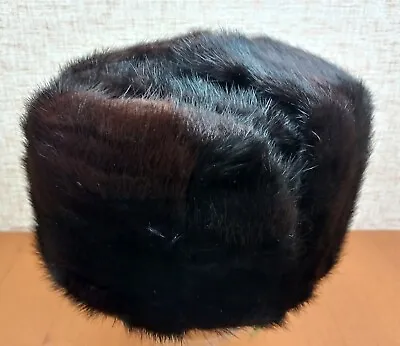 Vintage Soviet Mink Hat Warm Winter Black Hat Ushanka Size 55 USSR #30 • $52