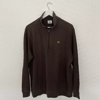 Lacoste Men’s Cotton Brown Quarter Zip Long Sleeve Jumper FR 6 US XL Vintage • £14.99