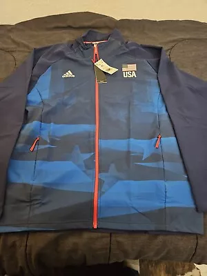 NWT Adidas USA Volleyball National Team Warmup Jacket Mens Size XL Blue FK1046 • $50