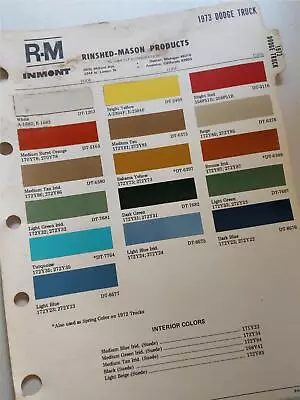1973 DODGE TRUCKS Vtg. RM RINSHED-MASON Automotive Paint Chip Color Chart • $14.99
