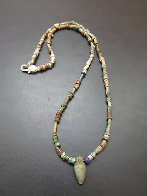 NILE  Ancient Egyptian Heart Amulet Mummy Bead Necklace Ca 1000 BC • $95