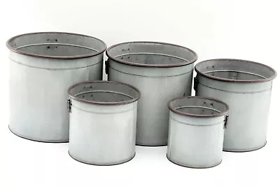 Round Galvanised Metal Planters Grey Decorative Tub Plant Garden Flower Pot SIL • £14.95