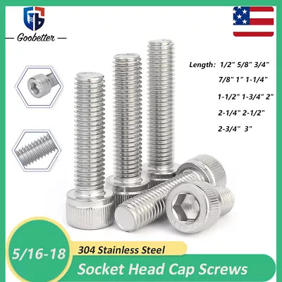 5/16-18 Socket Head Cap Screws Stainless Steel Allen Bolt DIN 912 Length 1/2 -2  • $5.68