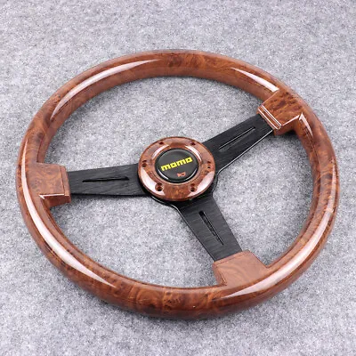 14'' Momo Wooden Look ABS Steering Wheel Black Spoke Universal Racing Car • $68