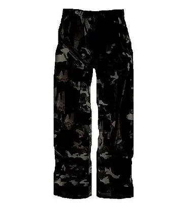 WATERPROOF WINDPROOF TROUSERS Mens S-XXL Urban Camouflage Hiking Gear Black Camo • £11.49