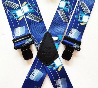 £14.24 • Buy Mens Braces Heavy Duty 2  Blue Computer Dinner Suit Work Trousers Black Clips