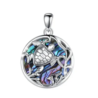 Oceanic Sea Turtle Pendant 925 Sterling Silver With Iridescent Abalone Shell • £41.88