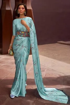 $70.13 • Buy Indian Satin Silk Ethnic Women Digital Print Fancy Sari Party Wear Saree Blouse
