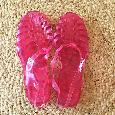 VTG 1980s WOMEN MEDUSES WATER BEACH JELLY SANDALS - CLEAR HOT PINK PLASTIC -US 6 • $45