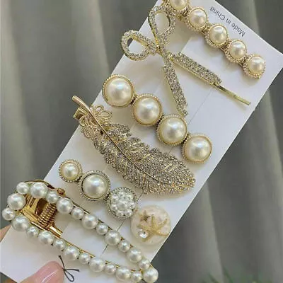 £2.95 • Buy 6PC Rhinestone Hair Clip Feather Pearl Hairpins Barrette Clips Hair Accessories