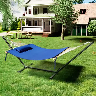 12 Ft. Quilted 2-Person Hammock With Stand And Detachable Pillow White • $128.05