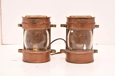 2 Electrified Brass Marine Lamp Nautical Ship Lantern Glass Vintage • $122.43