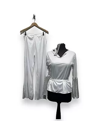 Ladies White 70s Outfit ABBA Style Damaged Size S/M Ex Hire Fancy Dress Costume • £10