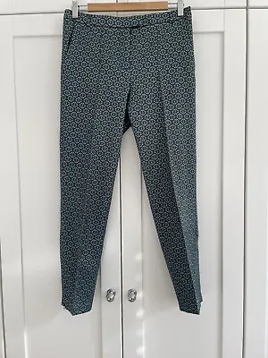 Topshop Tapered Jacquard Trousers With Zipped Cuffs Green Gold Size 10 VGC • £3