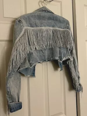 Silver Fringe Denim Cropped Jacket • $10