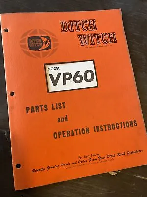 Ditch Witch Tractor VP60 Vibratory Plow Attachment Owner & Parts Manual R60 Book • $56.99