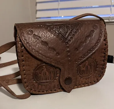 Engraved Handmade Natural Brown Tanning Moroccan True Leather Crossbody Bag • $40