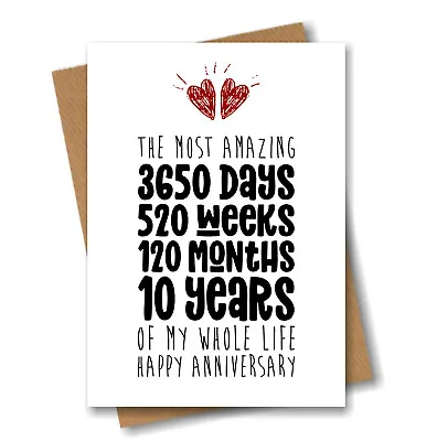 10th Anniversary Card - The Most Amazing Ten Years Of My Life - Him Her Wedding • £2.99