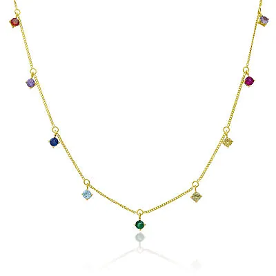 Gold Plated Sterling Silver Multi Rainbow CZ Necklace 16+2 Inches • £26