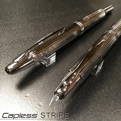 Pilot CAPLESS STRIPE Rhodium Vanishing Point Fountain Pen Medium Nib FC-3MS-S-M • $215.98