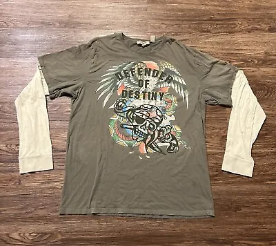 Ed Hardy Christian Audigier Mens Long Sleeve Shirt Double Layer Size 4XL Green • $29.99