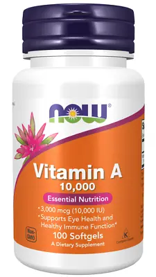 NOW Foods Vitamin A Essential Nutrition 10000IU 100 Softgels 03/25EXP • $9.55