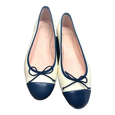 Womens J. Crew Leather Flats W/ Toe Cap Uptown Ballet Ivory Size 5 • $49.99