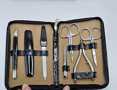 Vintage Lady's Deluxe Manicure Set Leather Bonded Case Purchased At JC Penney • $15