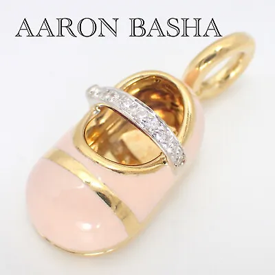 Authentic Aaron Basha 18K Yellow Gold Diamond Baby Shoe Pendant Charm Pink • $850